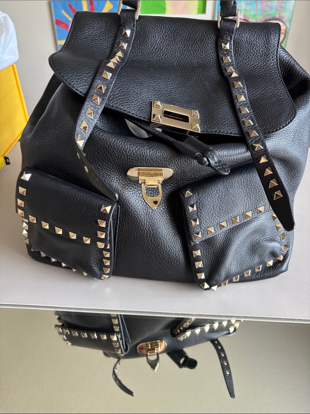 Valentino Black Stud-Trim Leather Backpack Tote
